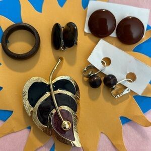 Trendy brown fall colours jewelry brooch ring earrings